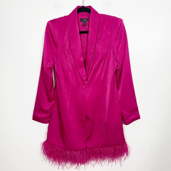 AIDAN MATTOX Ostrich Feather Trim Satin Mini Tuxedo Dress - Picture 2 of 7